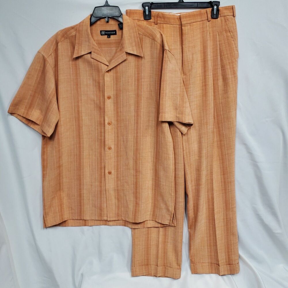 Montique 2 Pc Walking Suit Short Sleeve Set Muted Red Shirt L, 34 Pants